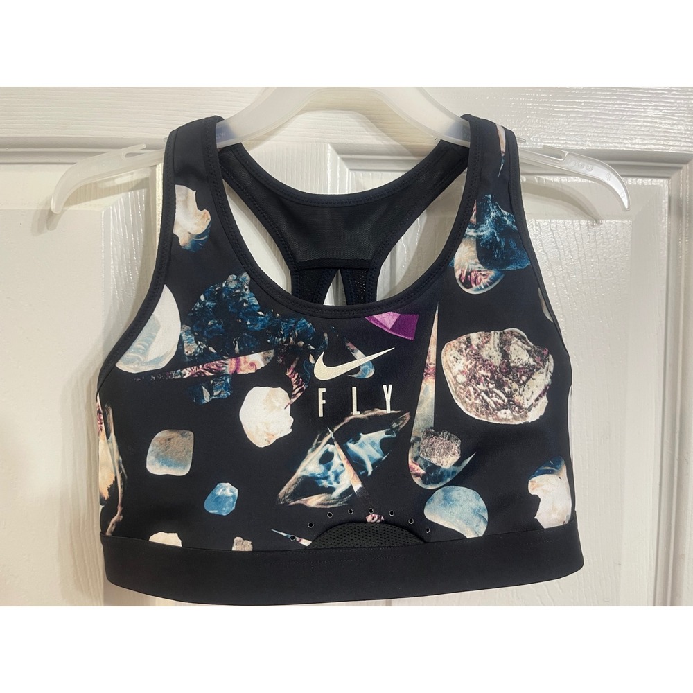 Nike Fly Womens High Support Sports Bra Black Crystal Mineral Print Size XS‎ A-C